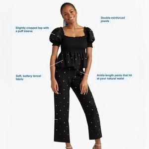 Hill House The Jewel Jammie Set in Black with Multi Colored Jewels